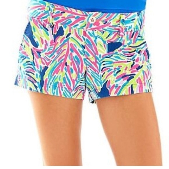 Lilly Pulitzer Walsh Shorts Womens 0 30x3 Palm Reader Pink Blue White Multi - Picture 13 of 13